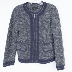 Talbots Tweed Knit Full Zip Blazer Jacket Womens 6P Navy Blue Career Old Money‎